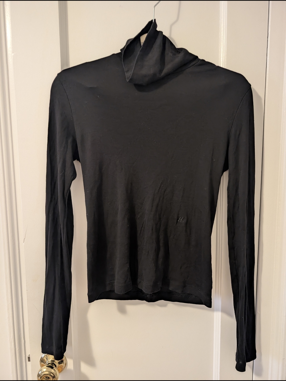 Helmut Lang Black Long-Sleeve Draped Turtleneck